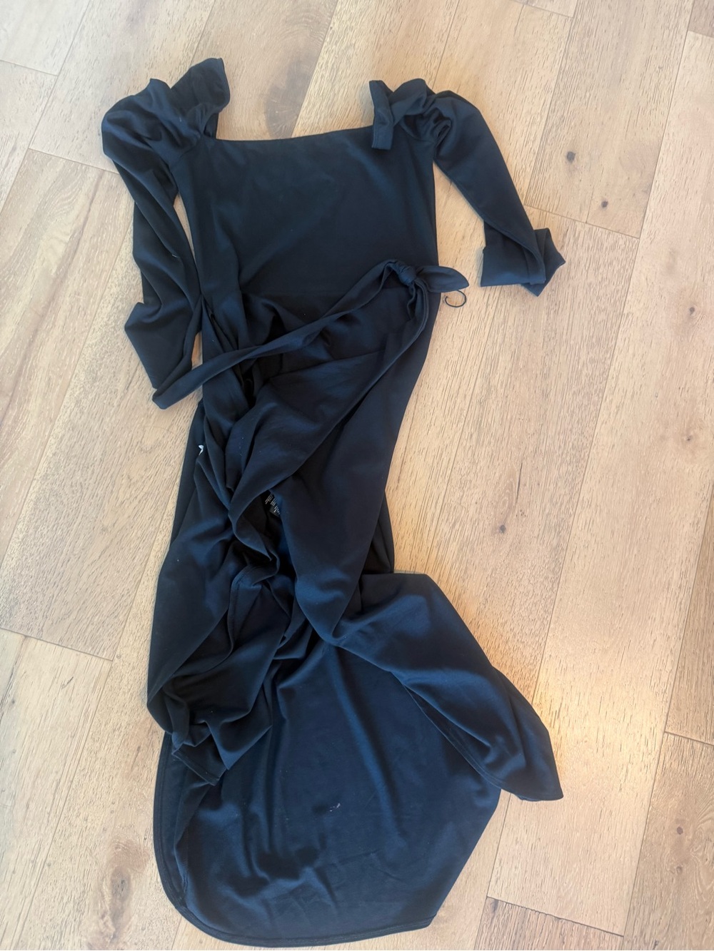 Babaton Black Long Sleeve Maxi Wrap Dress